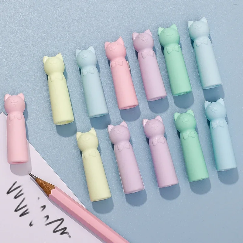 1/20Pcs Cute Cartoon Pencil Cap Eraser Pen Pencil Extender School Students Stationery Supplies Pencil Tip Protector Caps Rubber