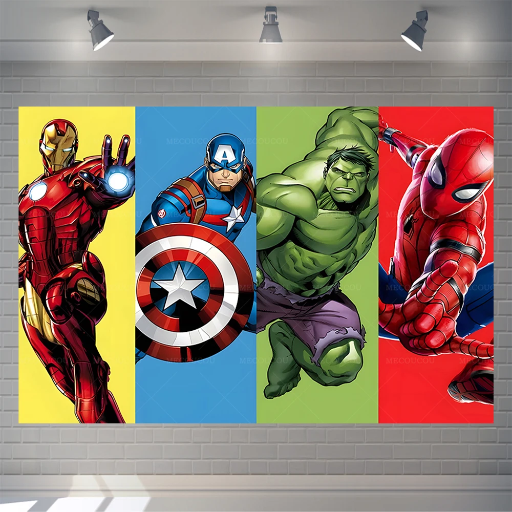 Marvel Avengers Superhero Birthday Backdrop Spiderman Ironman Hulk Captain America Kids Party Photo Background Decor Supplies