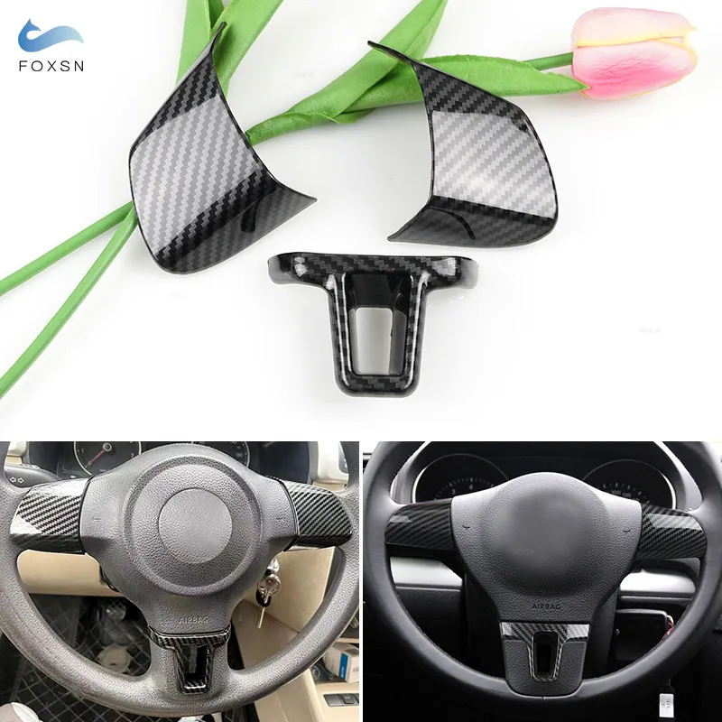 Car Styling ABS Carbon Fiber Texture Steering Wheel Cover Trim For VW Golf 6 MK6 Passat B7 Sharan Polo Jetta Tiguan Caddy Touran