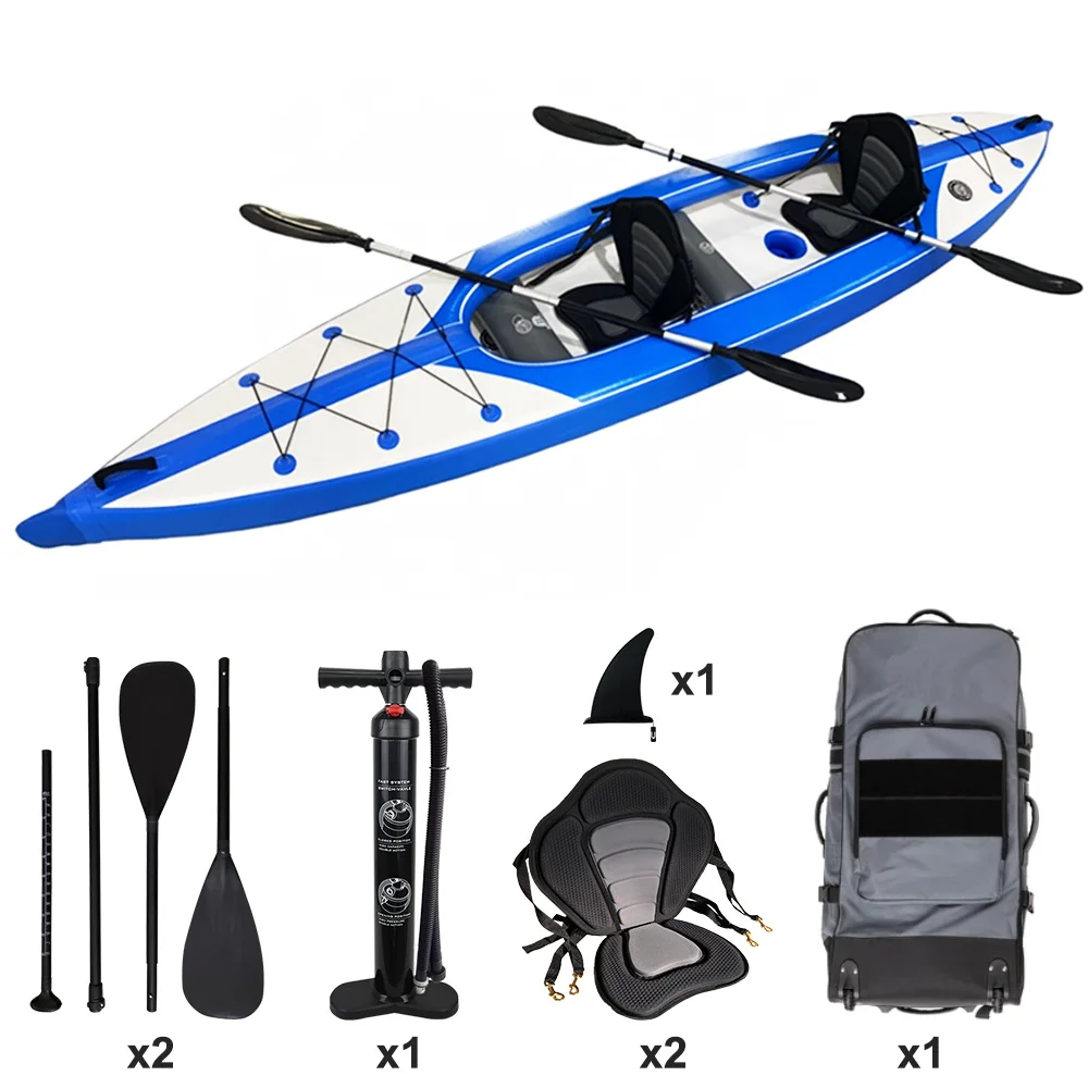

2 Person Inflatable Fishing Kayak Drop Stitch PVC Tarpaulin Sit-In Ocean Kayak 180kg Capacity for Water Sports