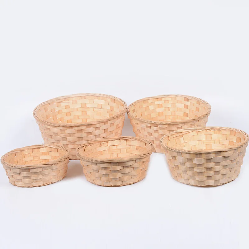 Basket Storage Fruit Woven Serving Baskets Wicker Container Rattan Bread Tray Snack Bowl Round Bamboo Decorative Egg Storage