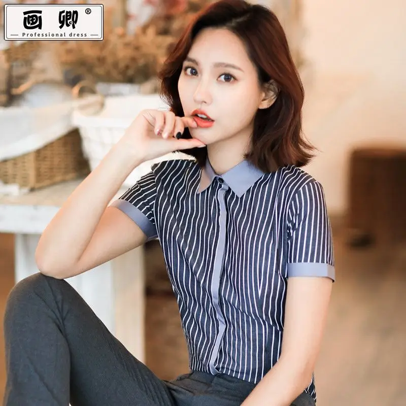 Women Summer Simplicity Slim Striped Square Collar Short Sleeve Shirts Women Clothes Casual Office Lady All-match Cotton Tops