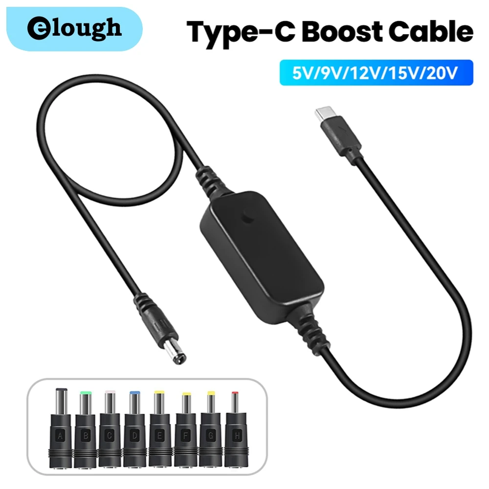 Type C Power Boost Cable USB C Male to DC 5V/9V/12V/15V/20V WiFi to Powerbank Cable Fast Charging Connector For Wifi Router