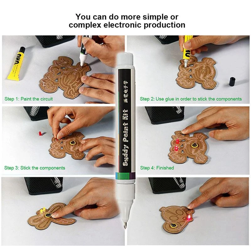 قلم حبر الدائرة الإلكترونية على الفور ، حبر موصل ، رسم ، ذهب ، 2 ، حبر