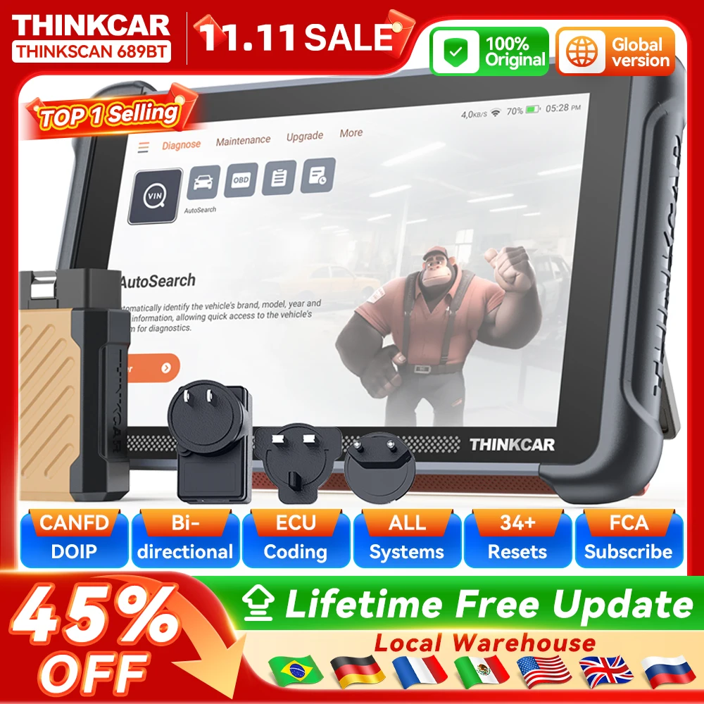 THINKCAR THINKSCAN 689BT Автомобильный диагностический инструмент Двунаправленный сканер Obd2 Кодирование ЭБУ CANFD DOIP 34, сбросы всех систем бесплатно