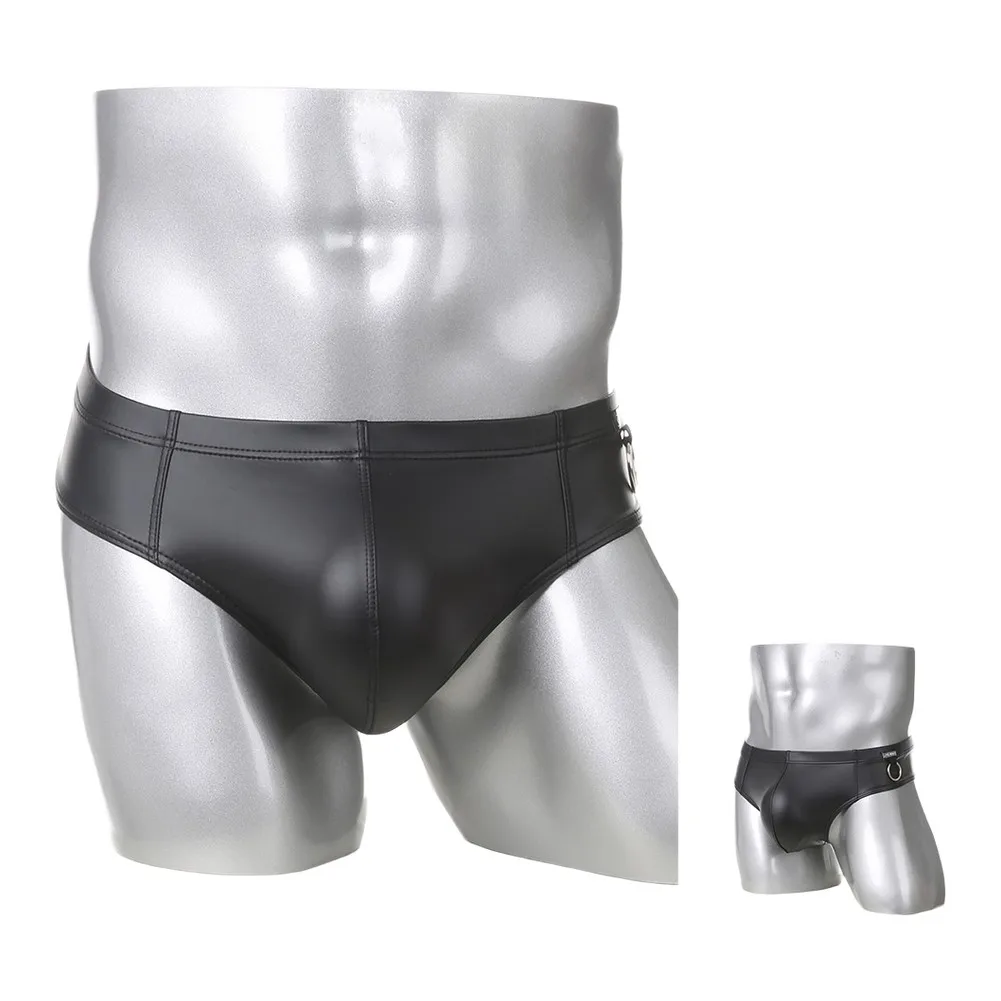 

Мужские трусы-стринги из искусственной кожи, приятные для кожи, с низкой посадкой и металлическим кольцом