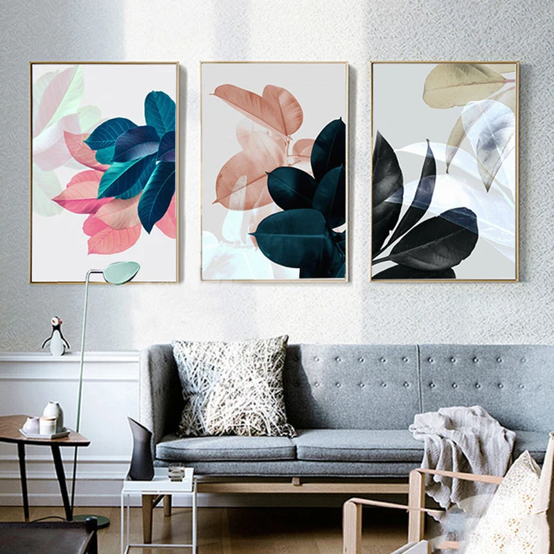 

3pcs Minimalist Green Plant Leaf Canvas Poster Picture Art Wall Decoration, Modern Living Room Dining Room Home Decor Painting