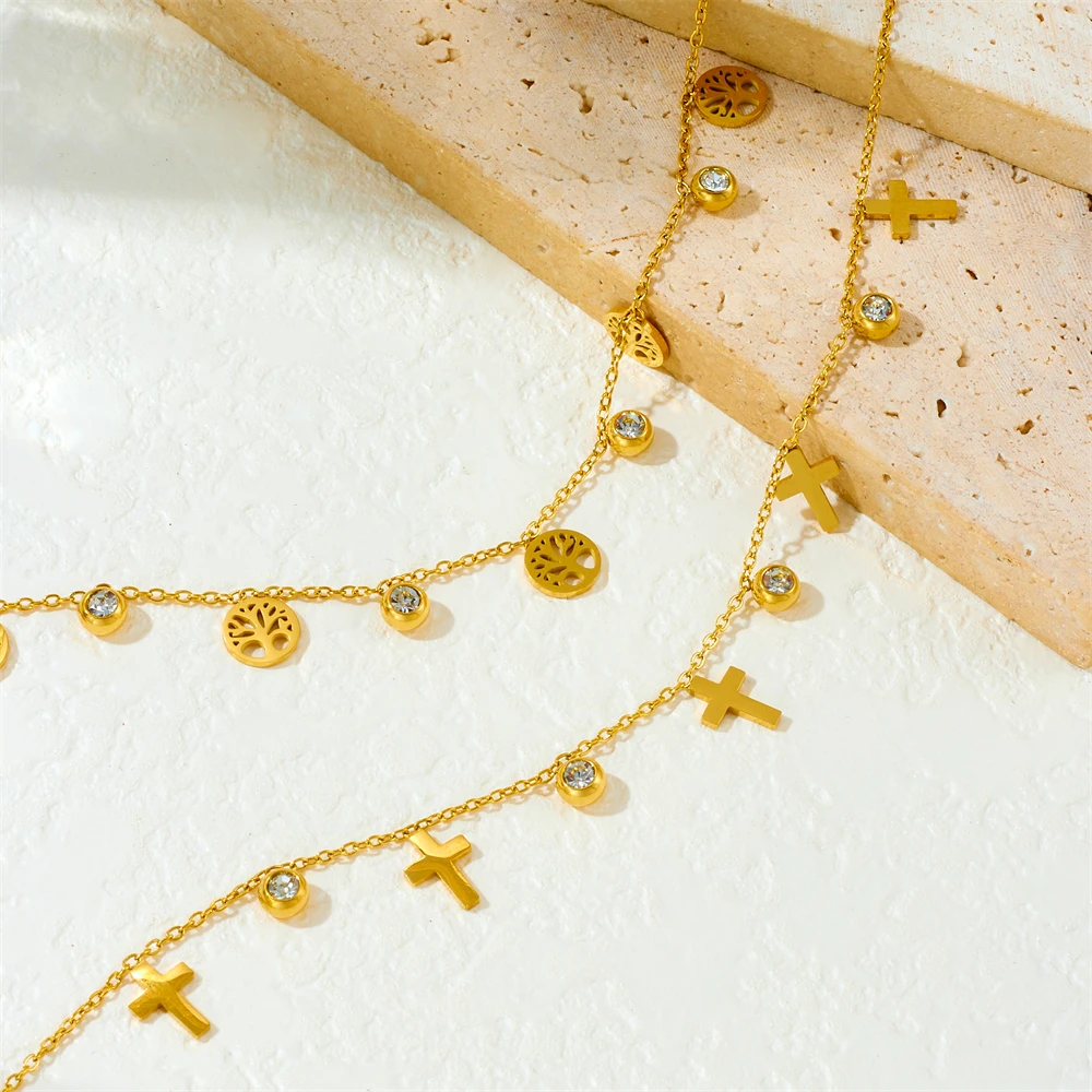 Picture 6: DIEYURO 316L Stainless Steel Golden Tree of Life Zircon Anklets For Womens Girl New Trend Foot Chains Anti-Rust Jewelry Gift