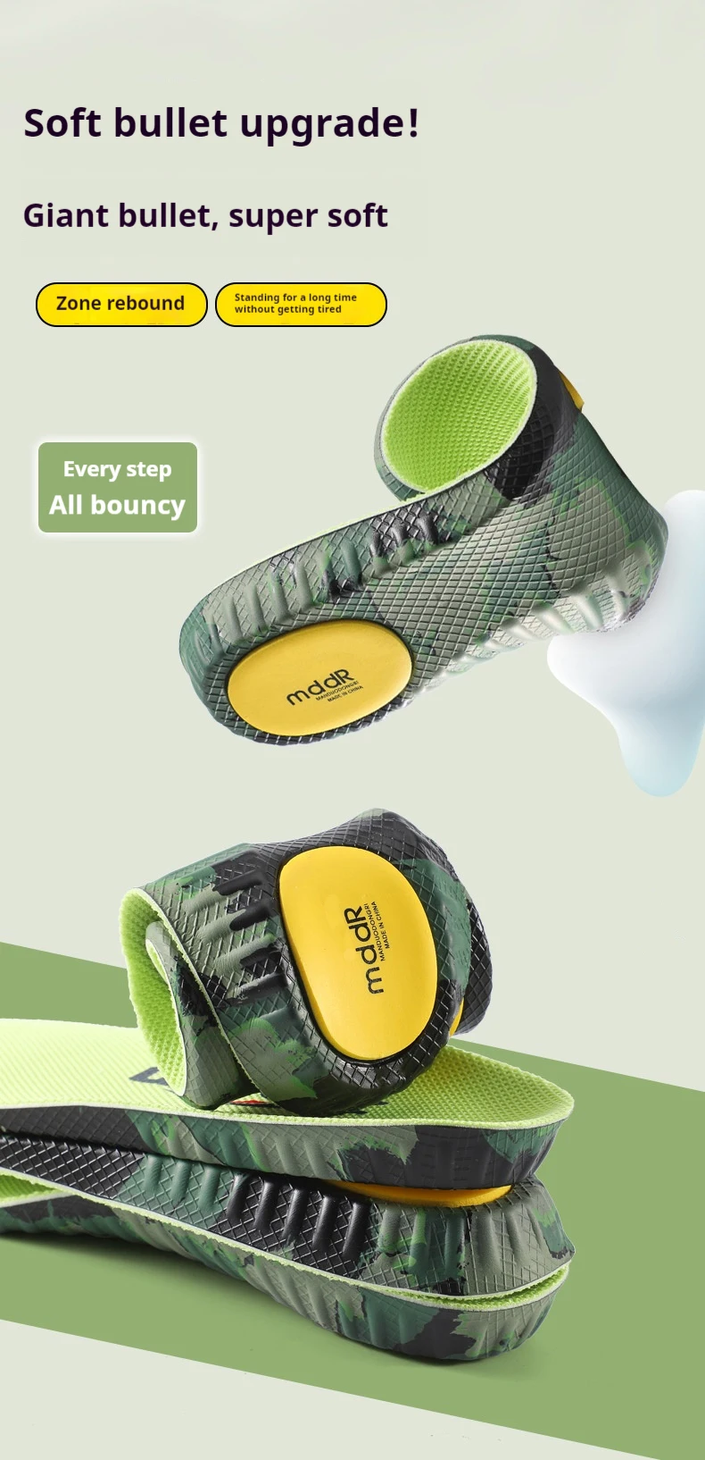 Neue, hochelastische, stoßdämpfende Einlegesohlen, atmungsaktiv, rutschfest, für Sport, mit Fußgewölbestütze, orthopädische Schuhpolster, 1 Paar. – Detail 3