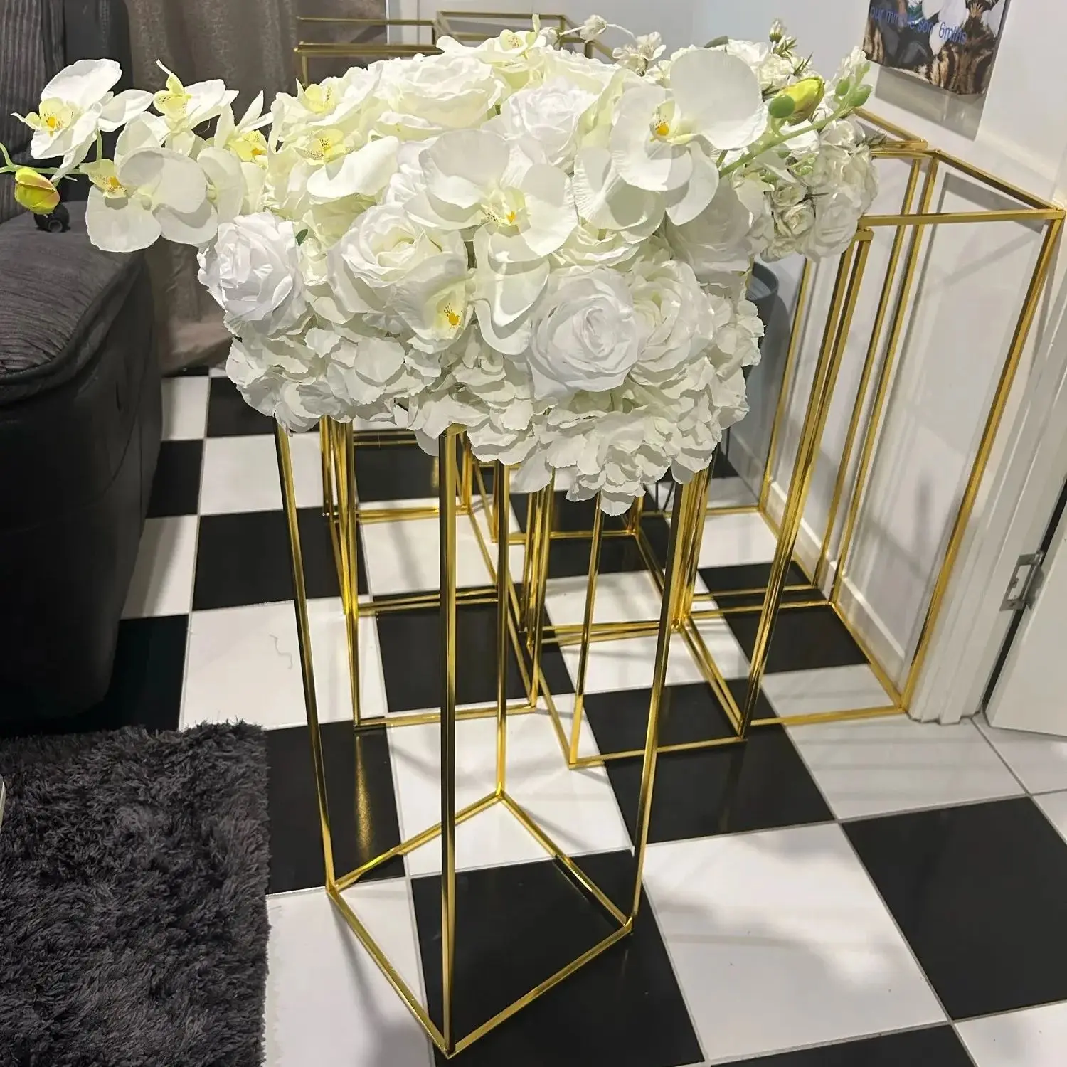 

80cm High Gold Flower Vase Floor Vases Column Stand Metal Road Lead Wedding Table Centerpiece Flower Rack Event Party Decorat