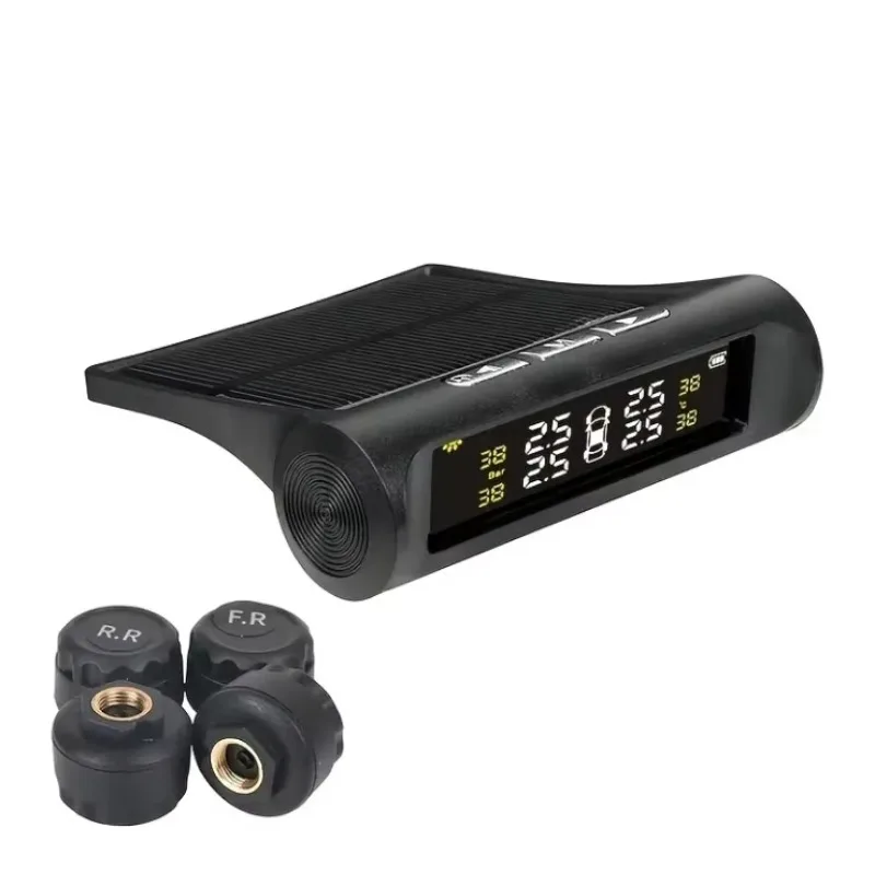 Car Tpms Tyre Pressure Monitoring System Solar Power Digital Lcd Display Auto Security Alarm Systems Pressure External Sensor