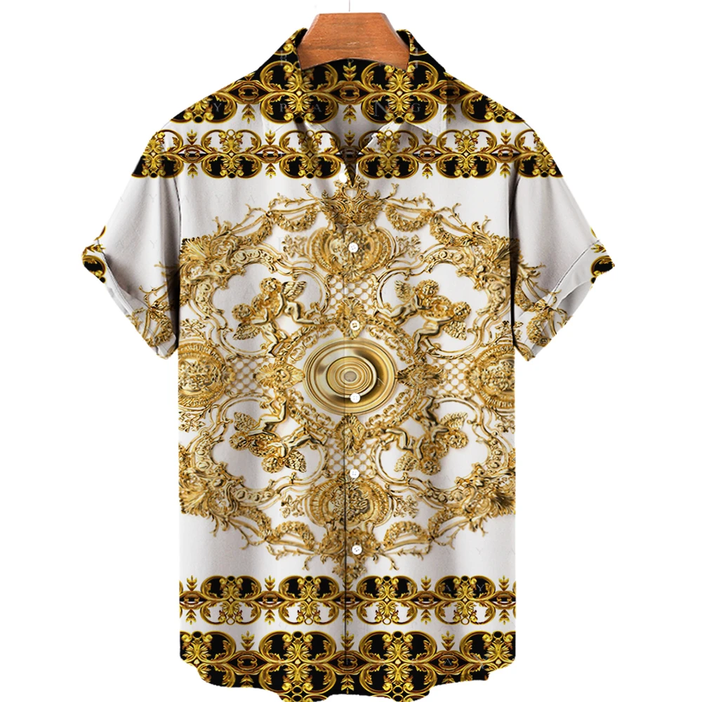 Luxury Shirt for Men Baroque Style 3D Men\'s Shirt Hawaiian Summer Oversized Tops Buton Short Sleeve Loose Male Clothing EU Size