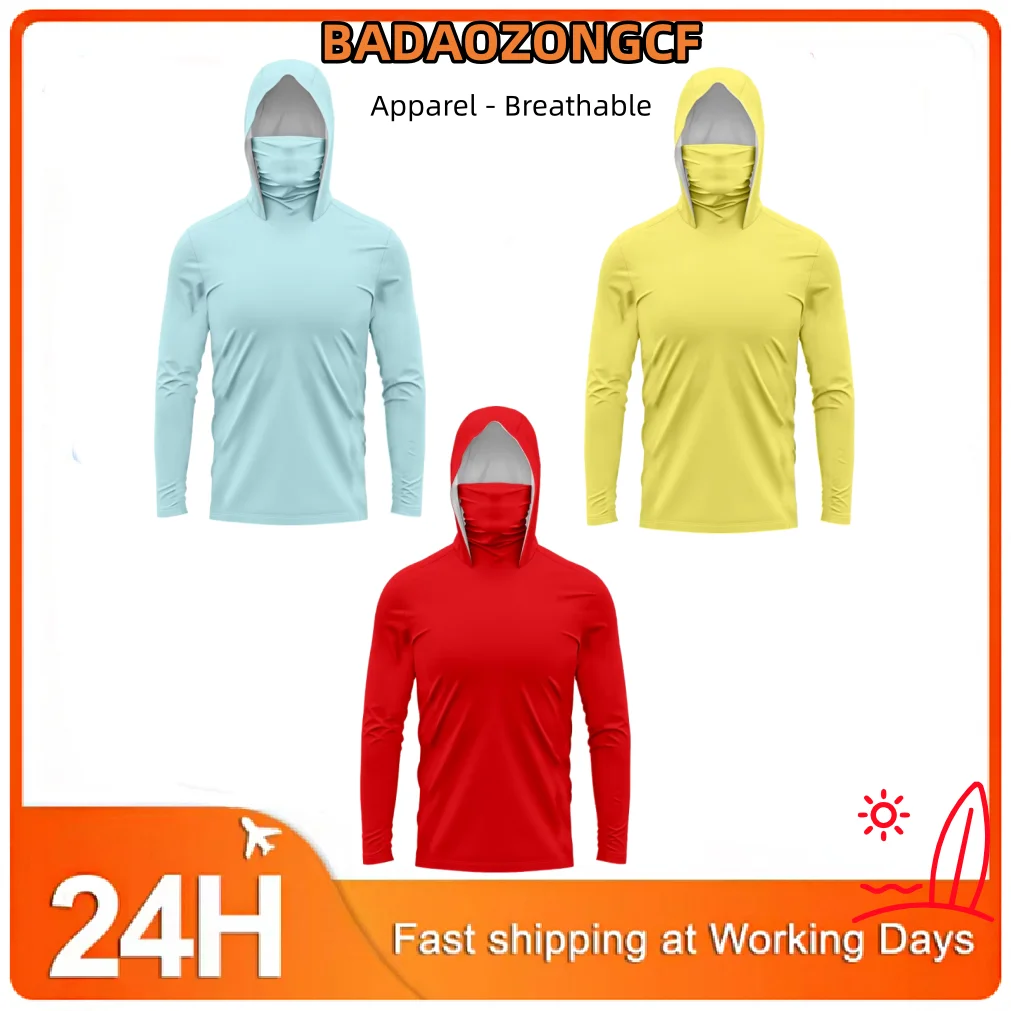Men's Long Sleeve Hooded Fishing Shirt UV Protection Apparel - Breathable Fishing T-Shirt for Angling Adventures