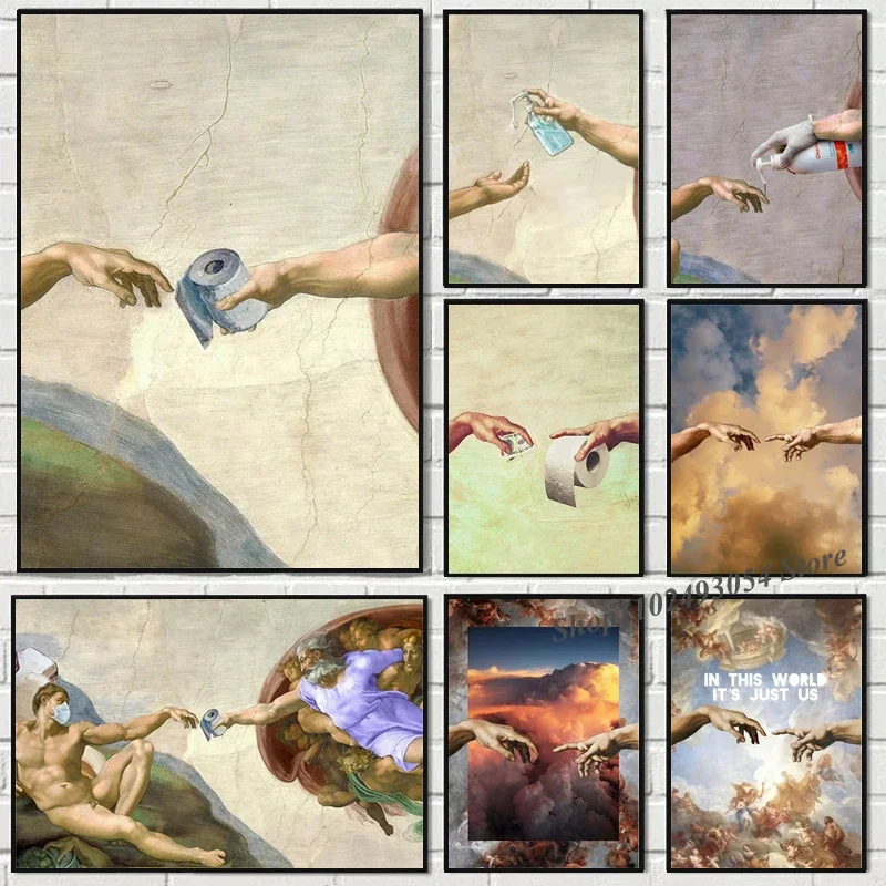 

Hand of God and Adam Poster Funny Toilet Paper Wash Room Bathroom Living Wall Art Home Decoration Retro Picture Canvas Painting