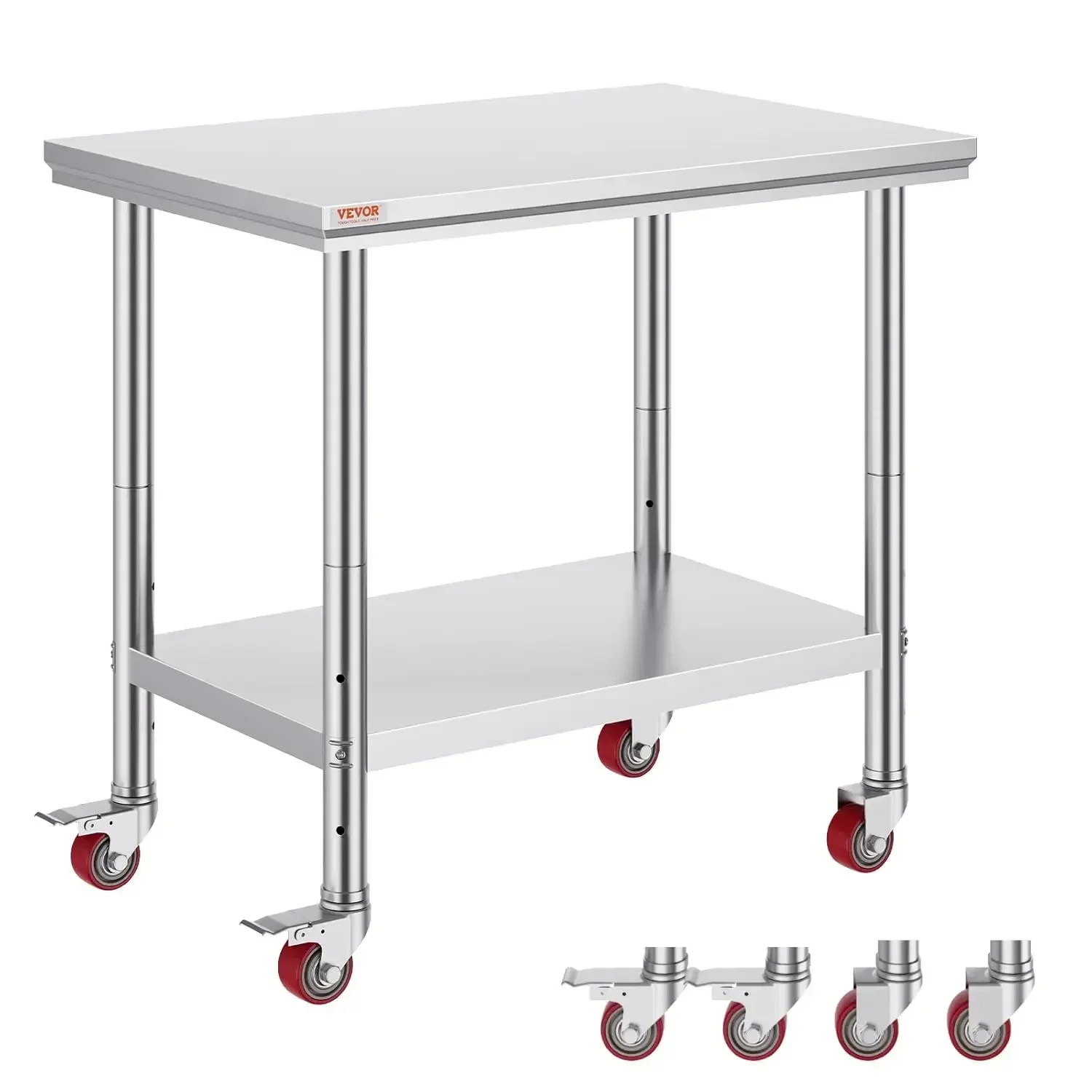 Mophorn Stainless Steel Work Table 36x24 Inch with 4 Wheels, Casters Heavy Duty Food Prep Worktable for Commercial Kitchen Resta