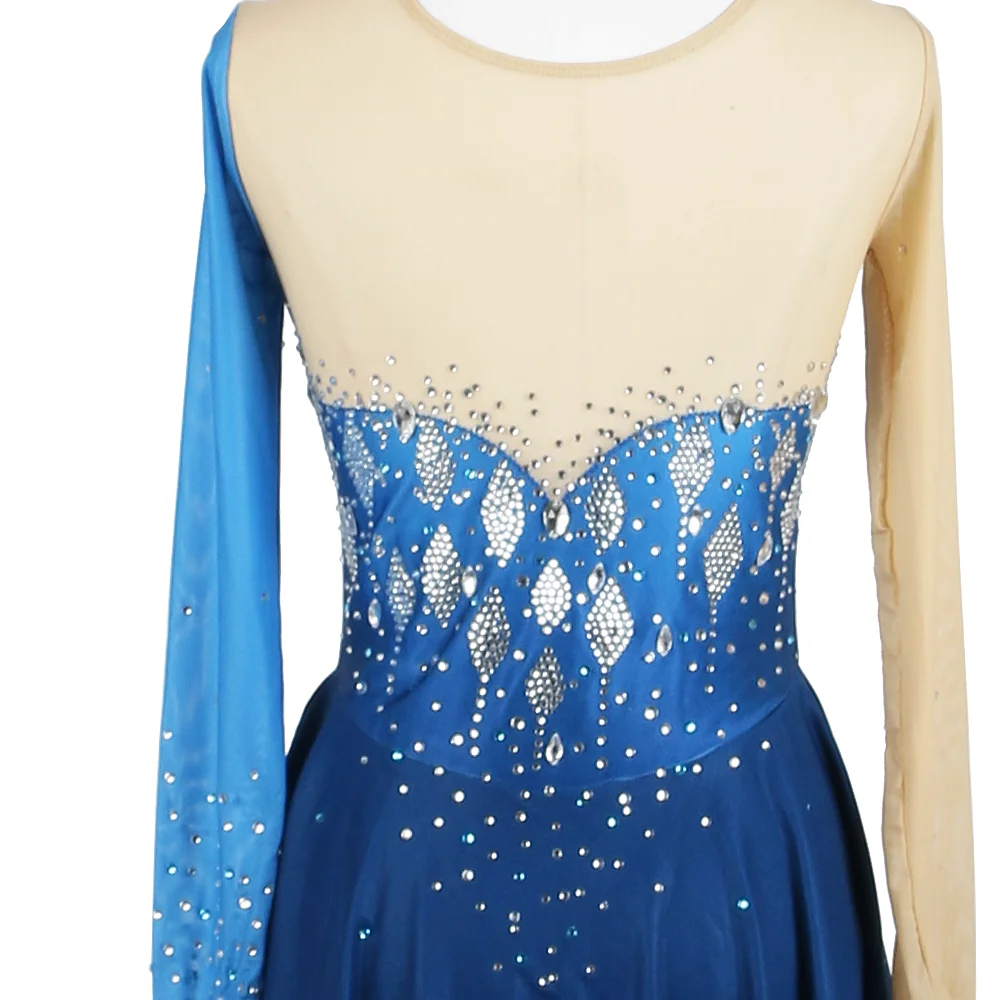 ZAGITOVA-vestido de patinaje artístico degradado azul, falda de patinaje sobre hielo para mujeres y niñas, falda de malla magnífica de competición con diamantes de imitación