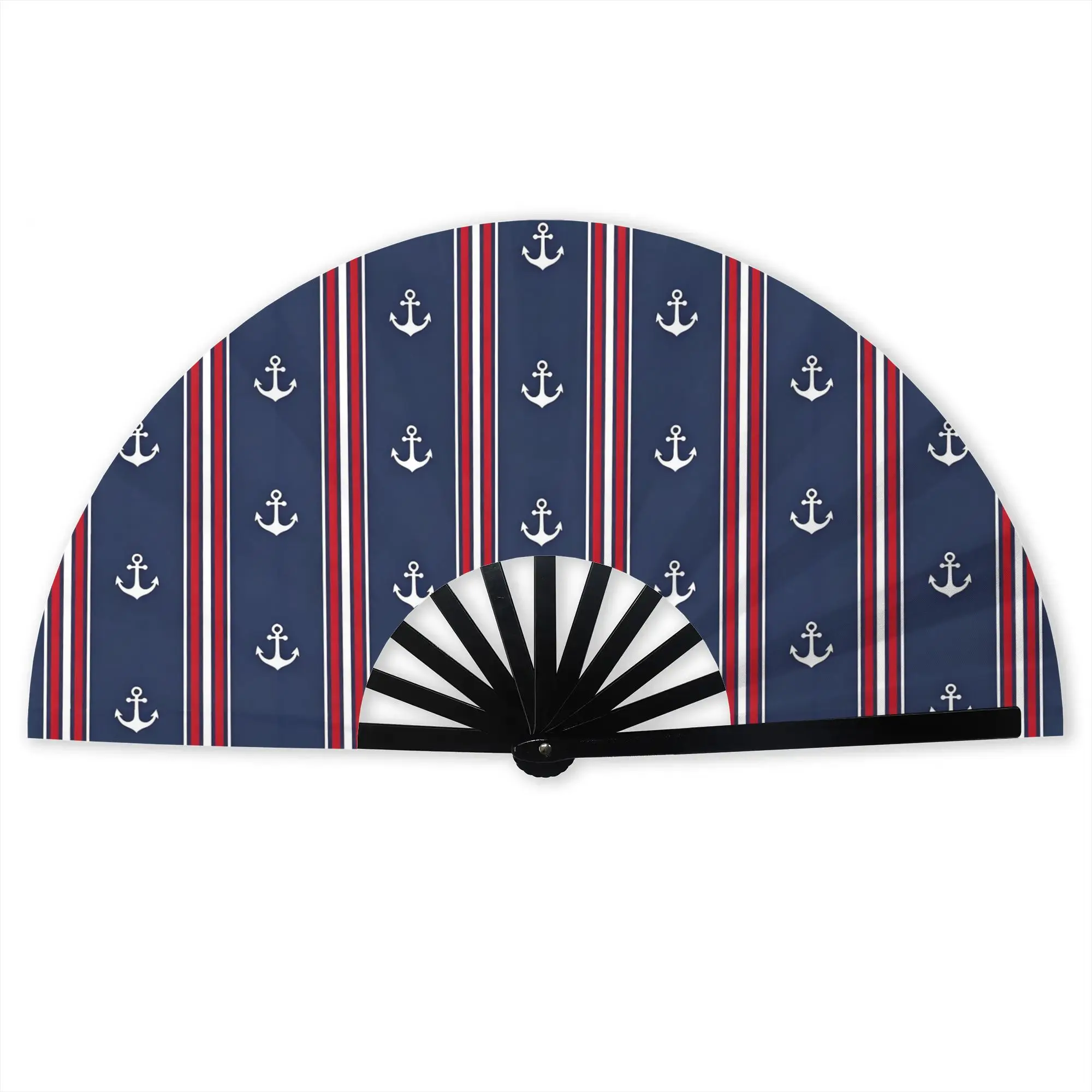Nautical Anchor Portable Pocket Fan Outdoor Red White Blue Folding Fan Chinese Dance Cooling Handheld Fans
