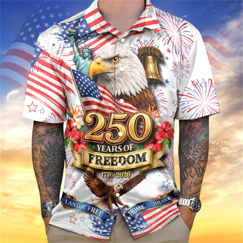 Personalized USA Independence Day Men's Shirts Cute Rubber Duck American Flag Print Vacation Hawaiian Casual Tops Clothing