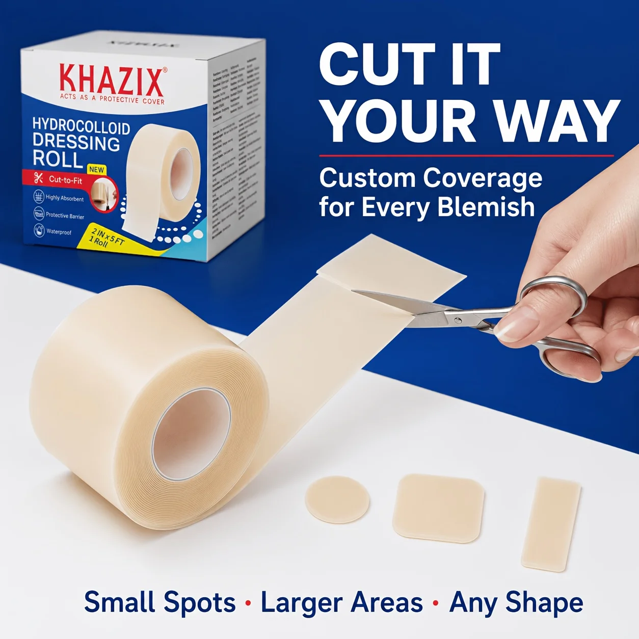 1 Roll Self-Adhesive Water-Based Colloid Acne Patch Roll, Anti-Stain, Reduces Friction, Water-Resistant and Breathable.