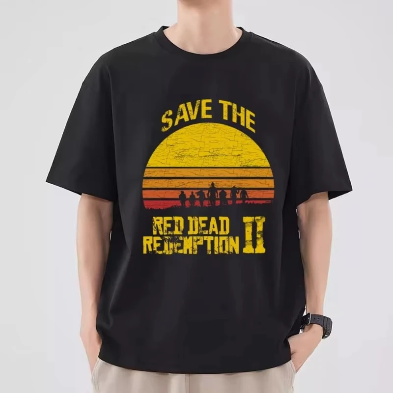 تي شيرت رجالي Red Dead Redemption 2 مطبوع صيفي للزوجين بأكمام قصيرة، 100% قطن، للجنسين نمط هاراجوكو كاجوال
