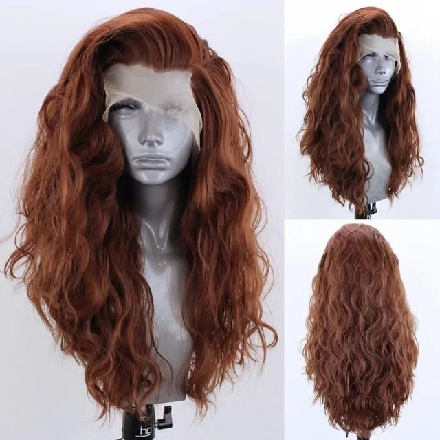 ZXBMALWIGS Brown Hair 13X4 Lace Front Wig For Women Synthetic Water Wave 26“Long Glueless High Temperature Fiber Cosplay