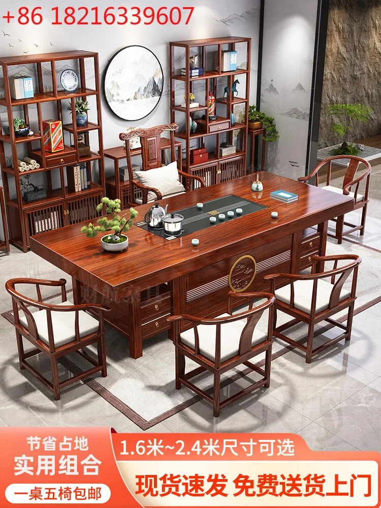 TAO New Chinese large board tea table and chair combination household one table and five chairs solid wood office