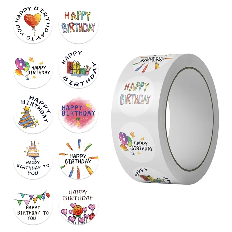 

500PCS Happy Birthday Sticky Thank You Sticker Aesthetic Labels Sealing Stationery Decoration Scrapbooking Supplies for Kids
