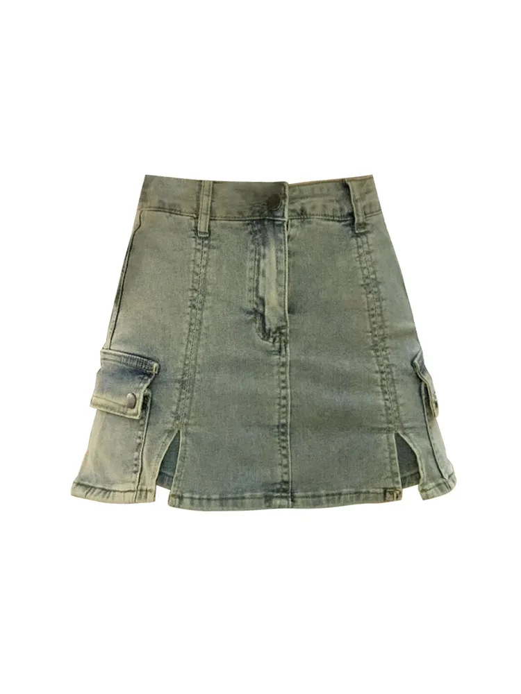 American Style Fashion Vintage Pockets Denim Skirt Summer 2024 Women Sexy Slim Wrap Hip A-line Skirt Coquette Gyaru New Design