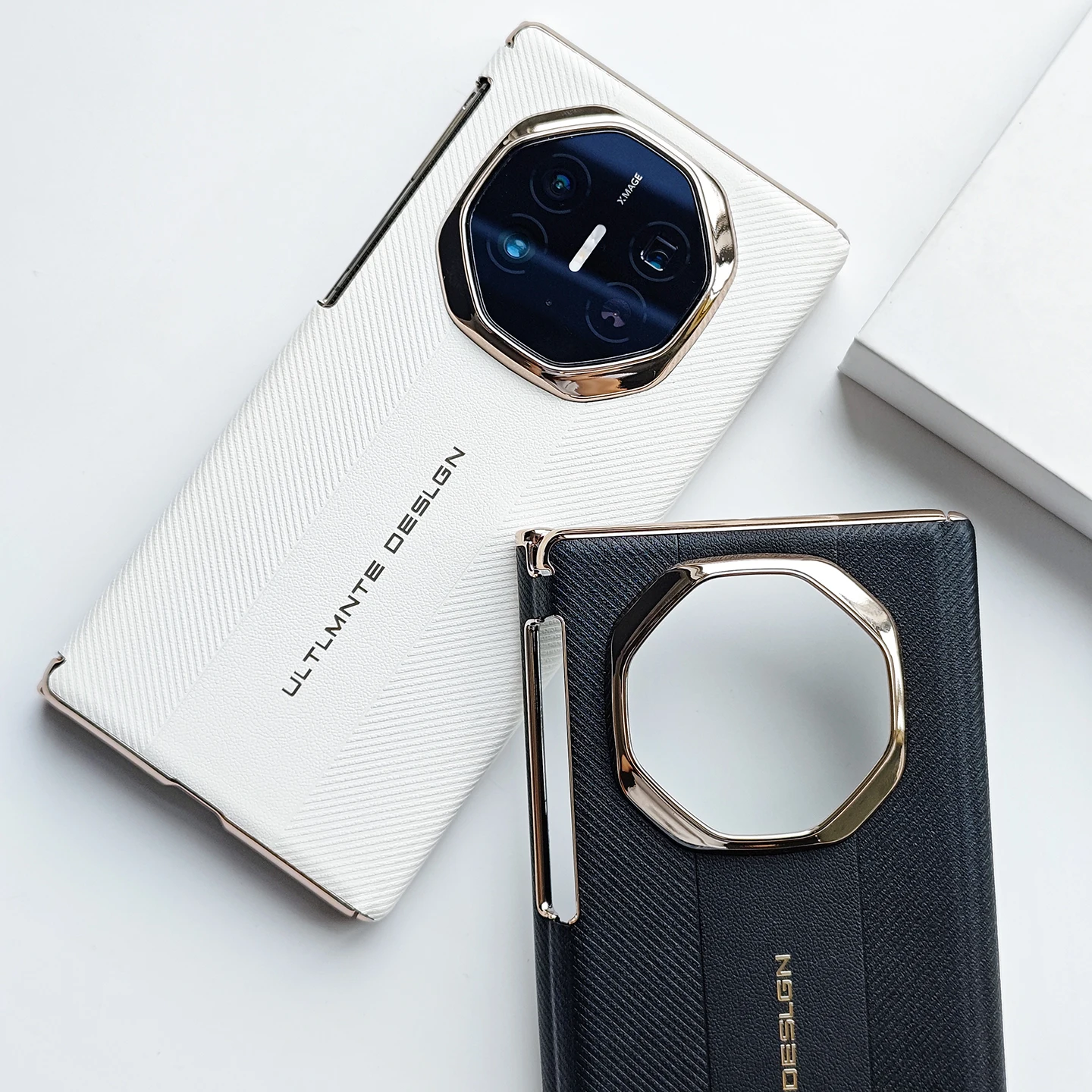 

Ultimate Design Leather Electroplated Gold Frame Middle Axis Dual Hinge Case For Huawei Mate XT XTs Camera Protection Cover