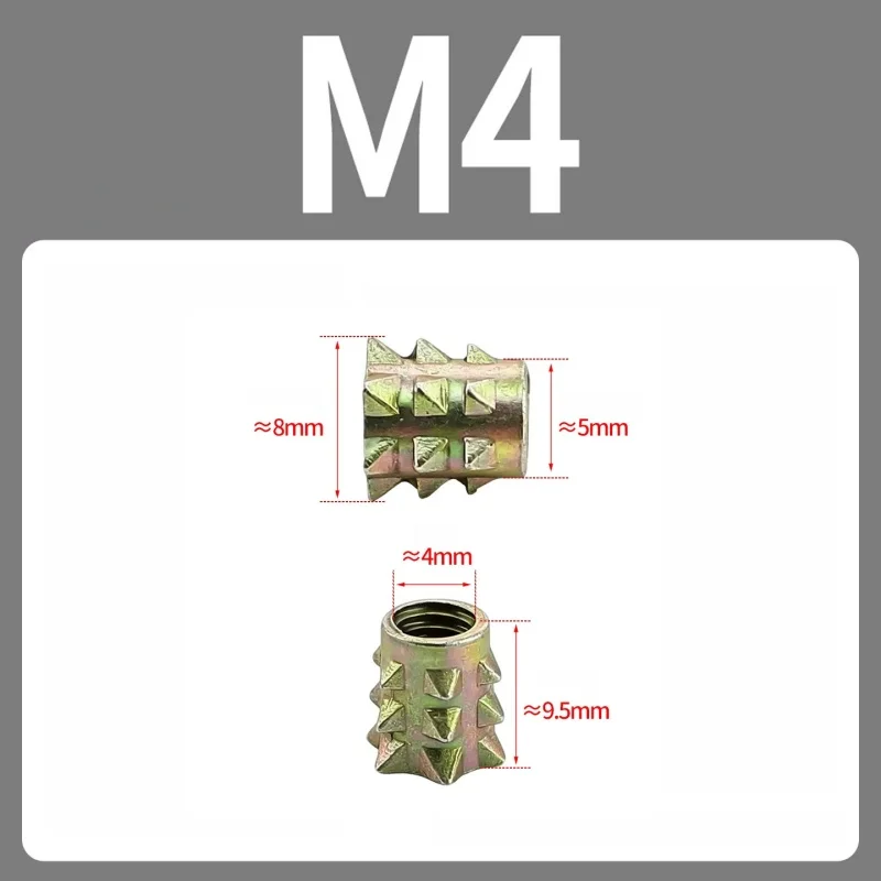 20~100pc Zinc Alloy Spiked Wood Insert Nut, Flang‑less Furniture Embedded Nut Threaded Insert Nuts for Wood Furniture Link M4 M6