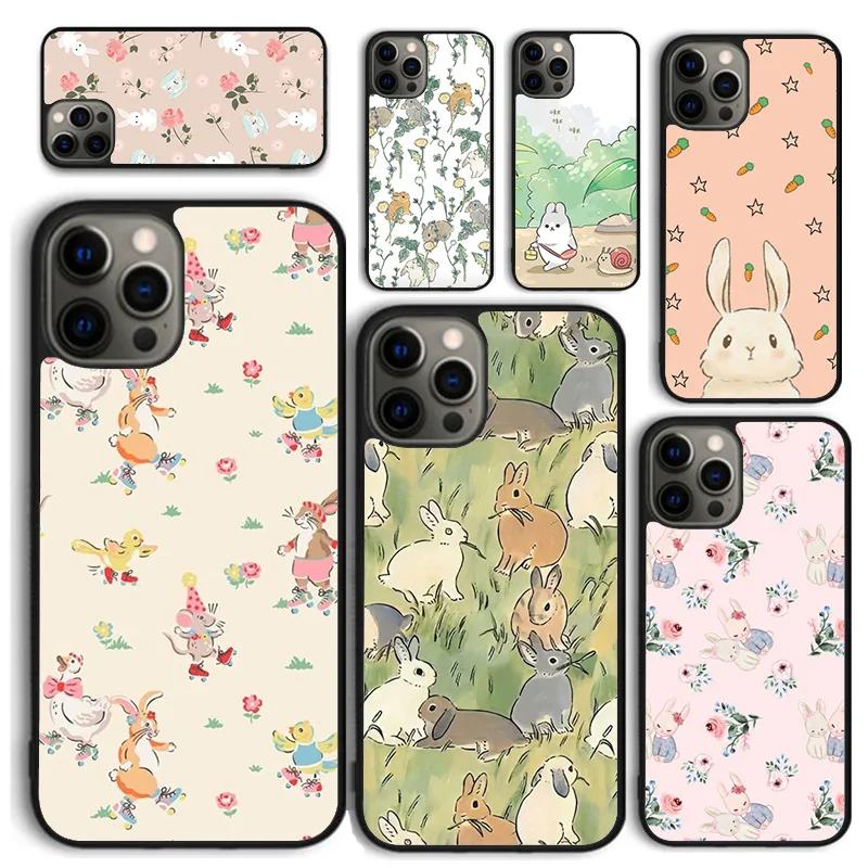 Cute Bunny Rabbit Phone Case for iPhone 17 Air 16 15 14 12 13 PLUS 11 PRO MAX Back Cover Fundas Shell
