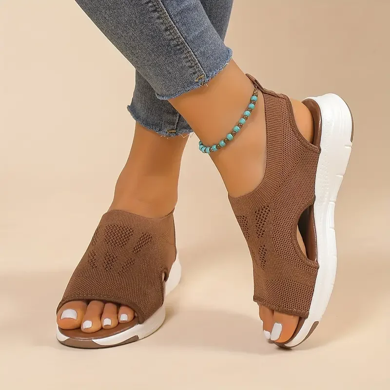 New Summer Fashion Comfortable Round Toe Thick Sole Solid Color Casual Sports Shoes Mesh Breathable Open-toe Sandals for Women image 4