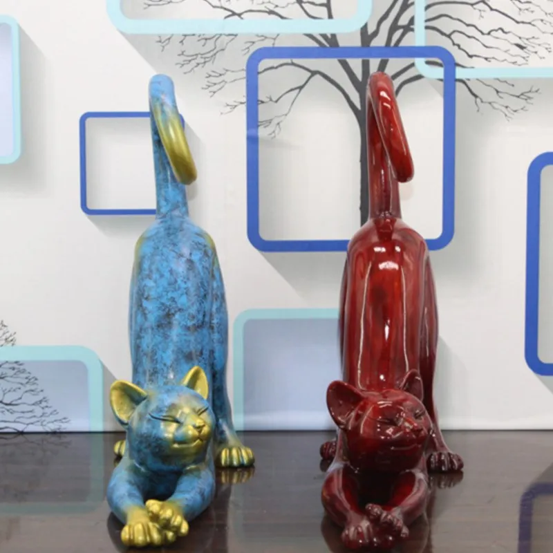تماثيل القط كسول الإبداعية ، الحالة الحديثة ، الحرف الراتنج التجريدي ، غرفة الديكور المنزلي ، هدايا الزفاف ، الحلي لطيف ، الديكور الفني #3