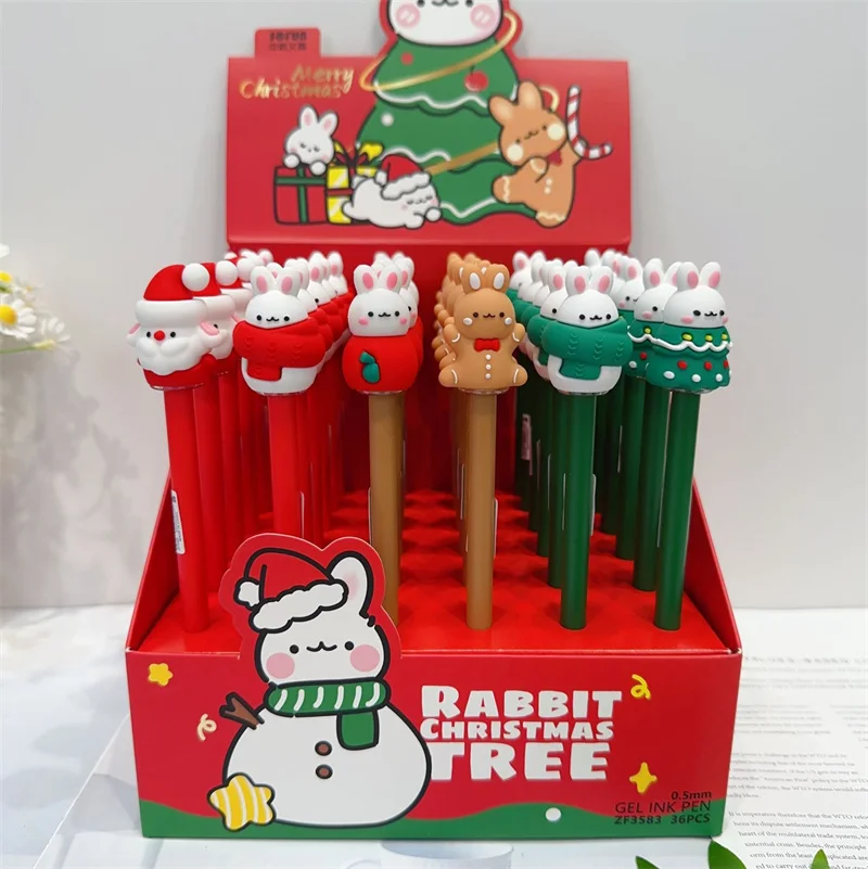 36 pcs/lot Kawaii Christmas Rabbit Gel Pen Cute 0.5mm Black Ink Signature Pens Stationery Gift School Writing Supplies