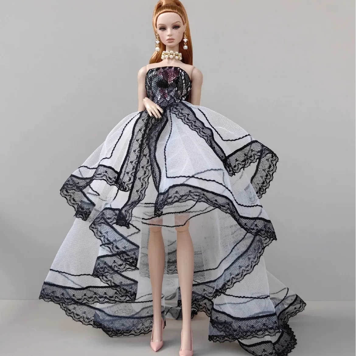 1/6 Babi Doll Clothes Fashion Black Elegant Tulle Wedding Dress Irregular Evening Gown For 30cm FR Babi Supermodel Doll Dress Up