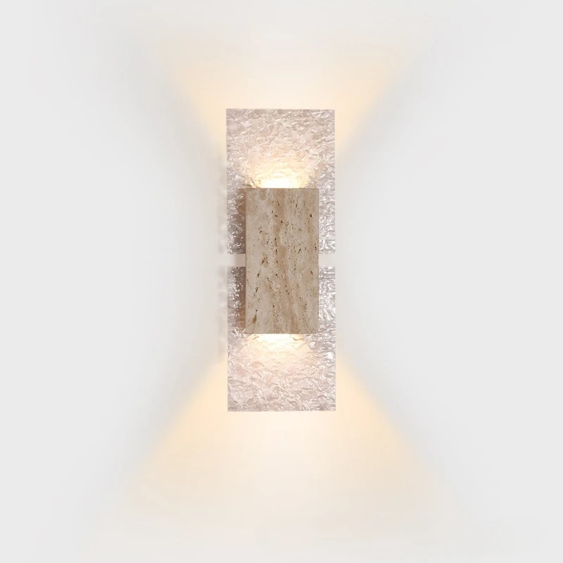 Nordic Retro Yellow Travertine Wall Light Natural Stone Acrylic LED Wall Lamp for Bedroom Bedside Living room Hallway Home Decor