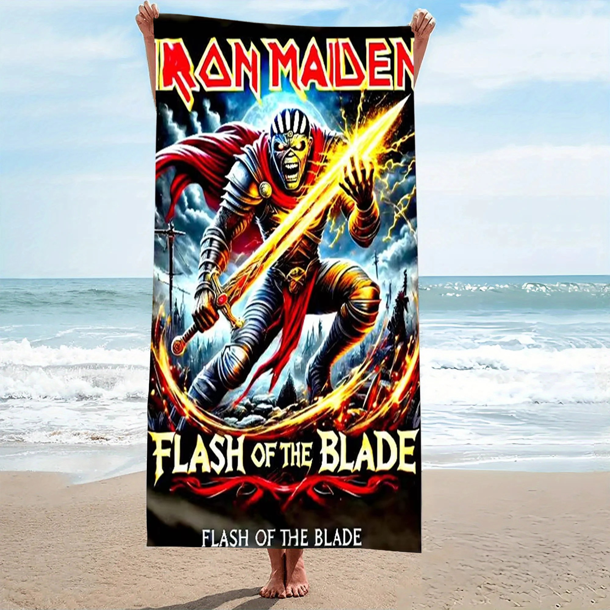 1pc I-Iron M-Maiden Flash of the Blade Album Beach Towel Microfiber Quick Dry Heavy Metal Rock Bath Towel For Pool Beach Travel