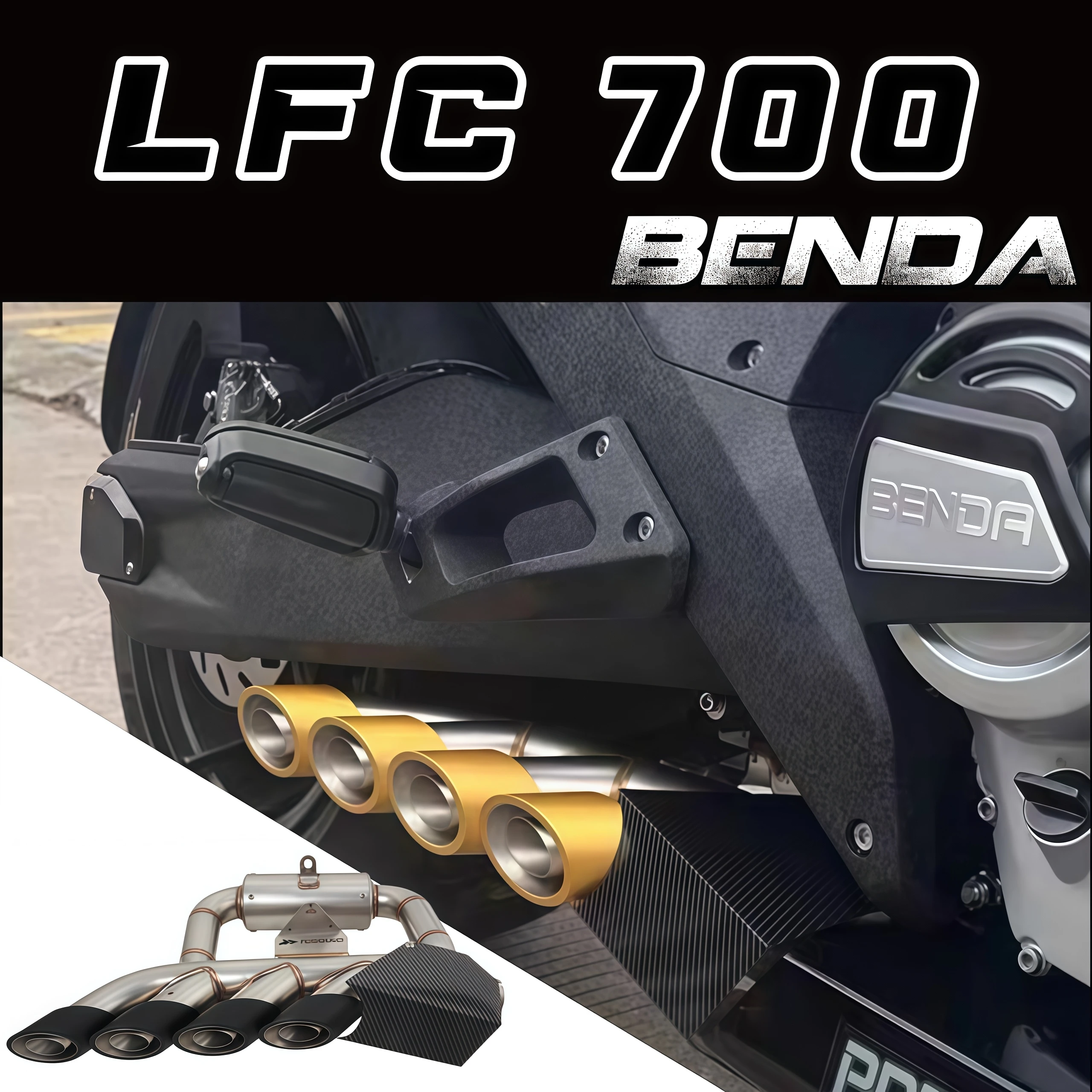 Für BENDA LFC700 Auspuffrohre, LFC700Pro Nachrüst-Vollunterrohr-Auspuff mit Gegendruck, Verdeckter Auspuff
