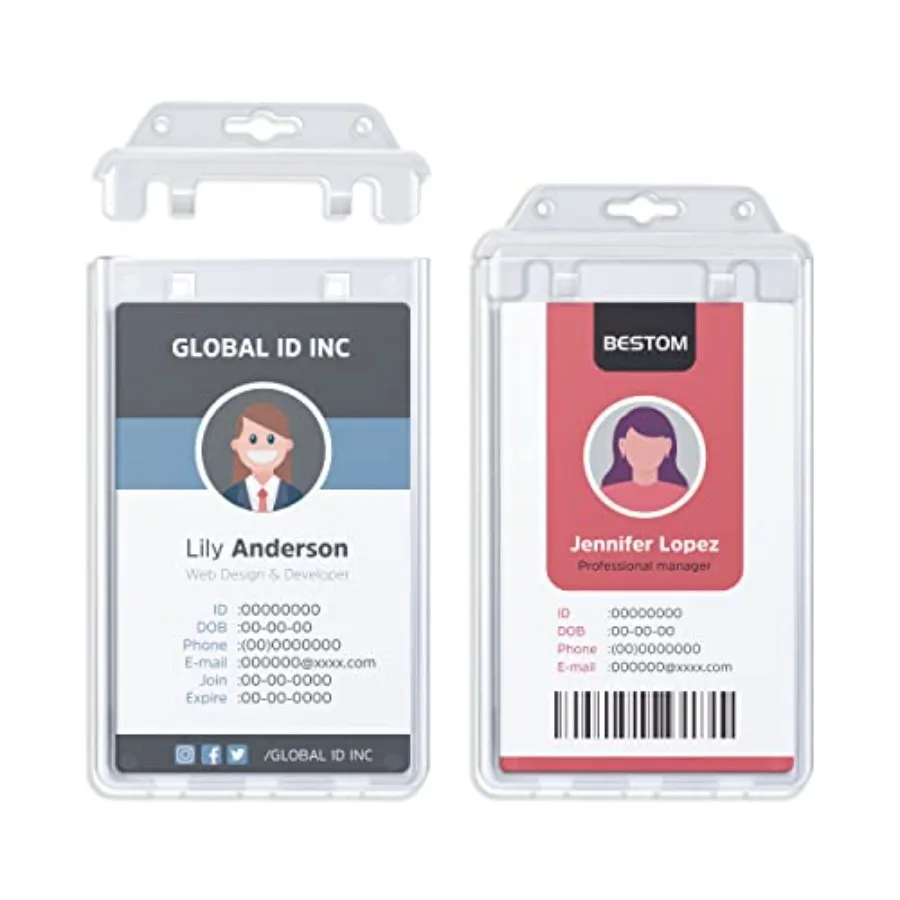 

Pack Clear Rigid Plastic Permanent Locking ID Card Holders Vertical Secure Dual Sided Work Badge Holder Fits Two Standard 0mil