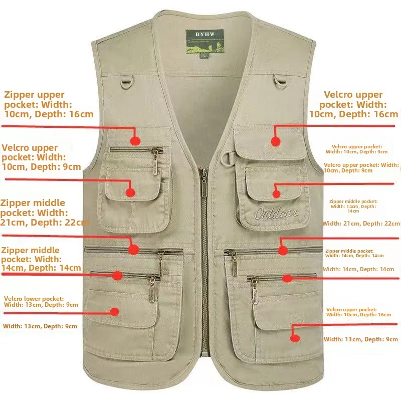 

Men's Pure Cotton Vest Spring Autumn Loose Outdoor Jaet Dad Fiing Vest with Multiple kets Busin Casual Sle
