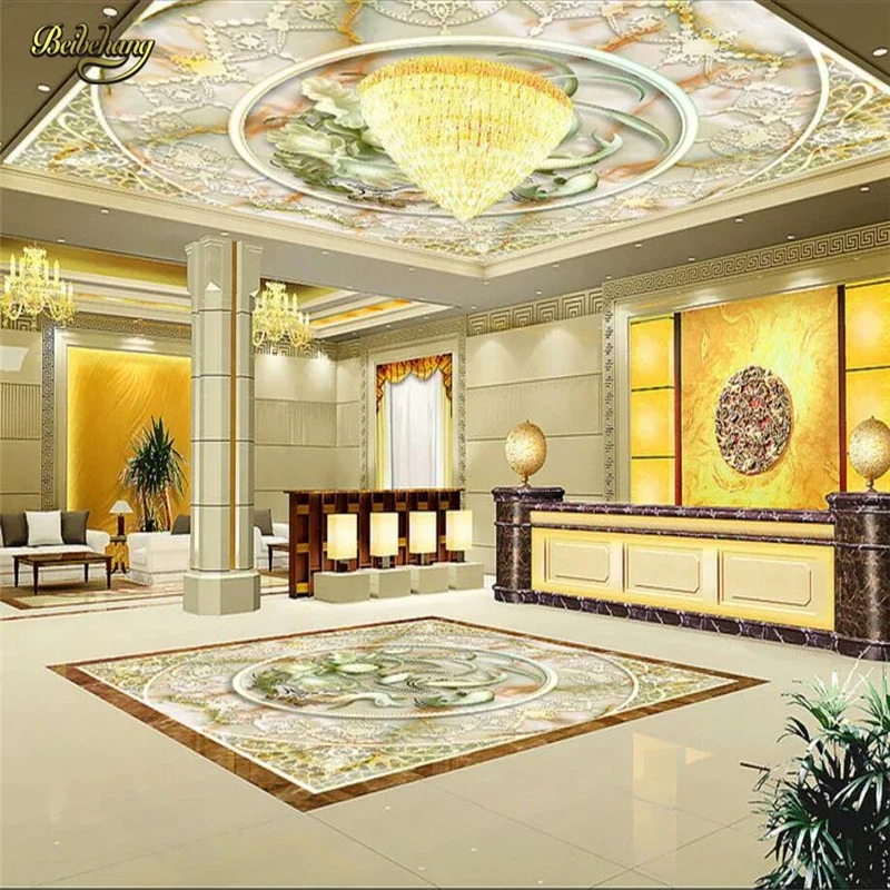 beibehang European pattern lotus papel de parede 3D 3d floor tiles painting mural wallpaper for walls 3 d flooring wall paper