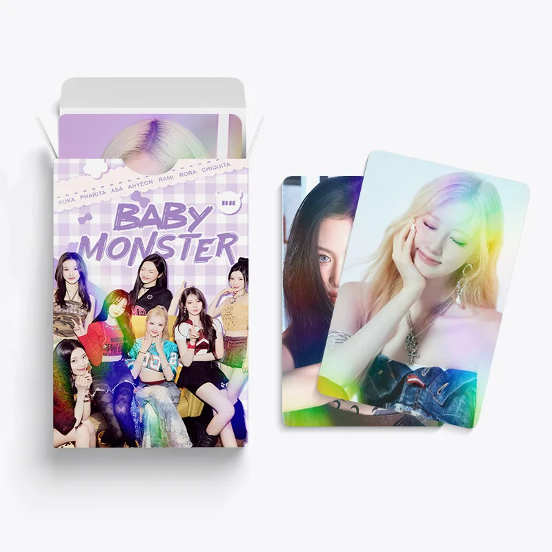 60 doppelseitige Laserkarten BABYMONSTER Lernkarten Grußkarten und LOMO Star Support Fotokarten auf Lager