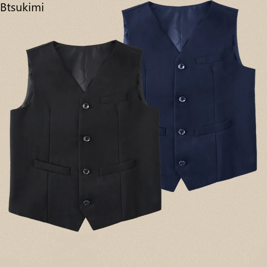 Kid's Vest Children Black Boys Waistcoats Toddler Dress Suit Teenager Wedding Formal Piano Performance School Party Waistcoat