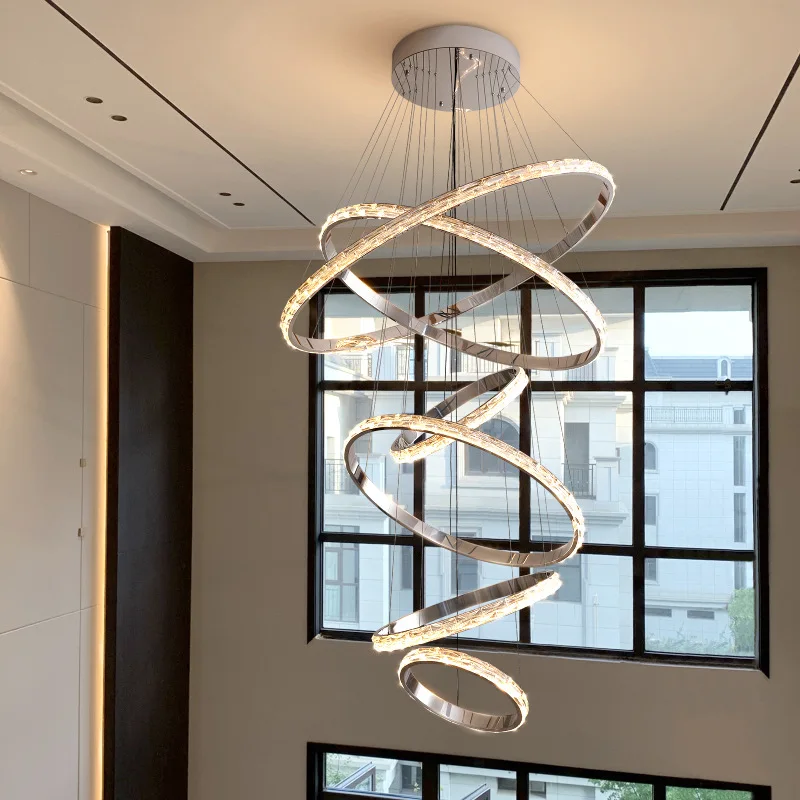 

Роскошная хрустальная люстра из нержавеющей стали, современное освещение в стиле лофт, декор для виллы, гостиной, сверкающая полая лестничная лампа