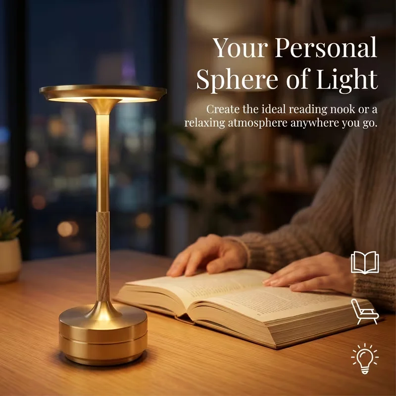 Lamp LED Night Light Brightness Stepless Adjustment 3 Color Dimming Type-C Charging Port Touch Switch LED Lamp Beads Anti-slip Base Aluminum Alloy Simple Decorative Infinitely Dimmable Atmosphere Retro Portable Rechargeable Touch Desk Lamp
