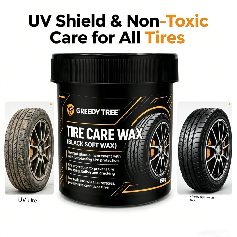 GREEDY TREE Tire Care Wax  Black Soft Wax UV Protection Prevent Aging Fading Cracking Long Lasting Gloss