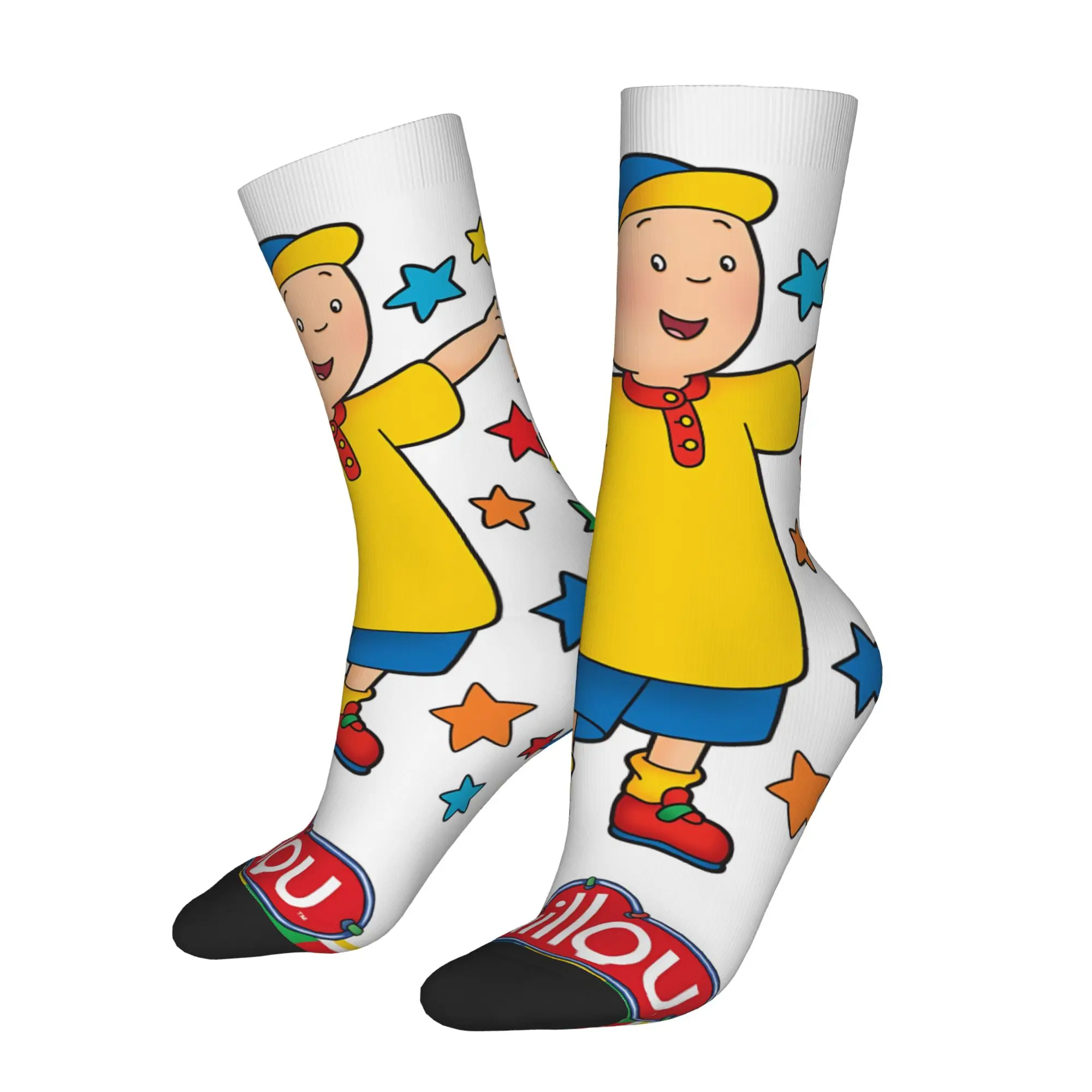 1 Pair Hip Hop Retro White Background Star Surround Open Arms Crazy Men's Sock C-Caillou Harajuku Seamless Printed Funny Sock