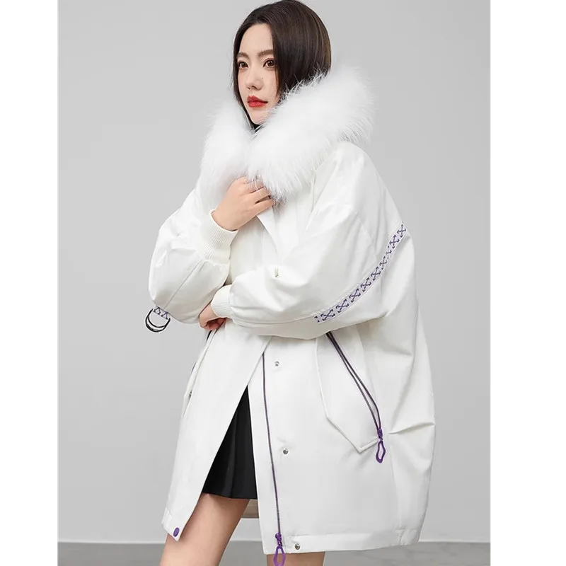 2024 New Winter Jacket Female Otter Rabbit Fur Inner lining Fur Coat Korean Edition Loose Detachable Raccoon Fur Hooded Overcoat