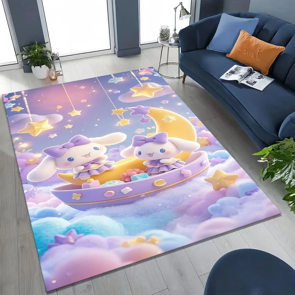 

Kawaii Cinnamoroll Pompompurin Sanrio Cartoon Rug for Bedroom Living Room Sofa Home Doormat Decor, Large Kids Non-slip Floor Mat