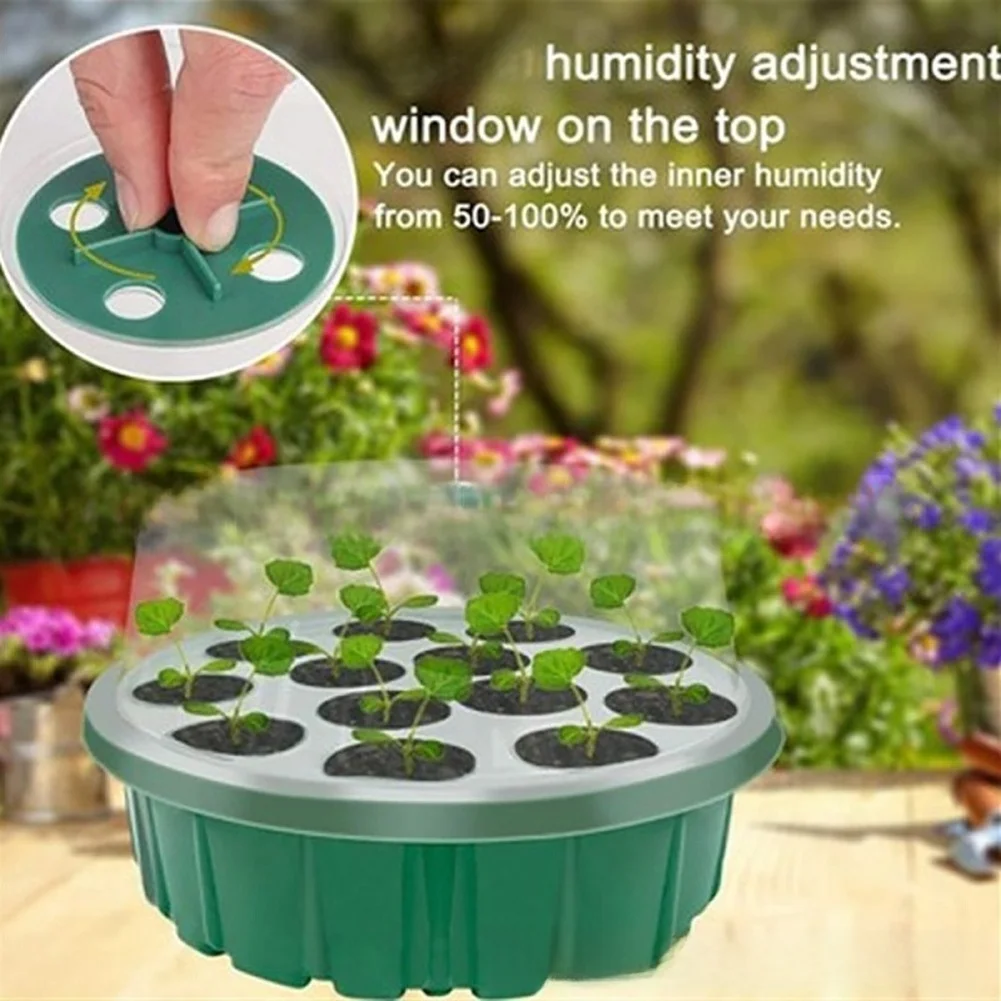 13-Cell Propagation Tray for Rooting and Growing with Transparent Cover Drainage Holes and Stable Base for Grow Light Setup
